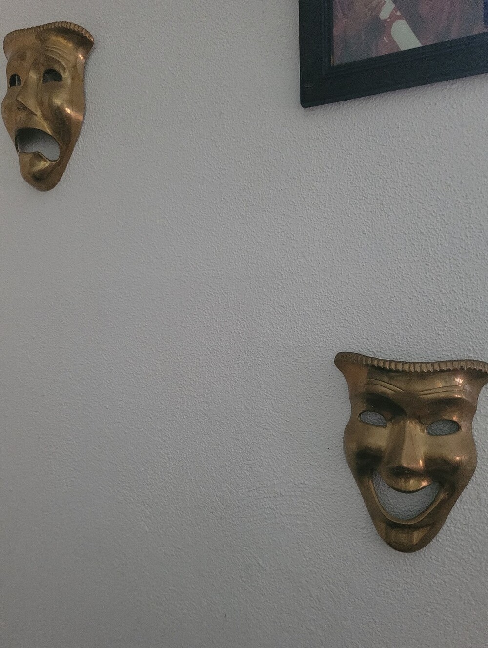 Vintage Bronze Gold Brass Comedy and Tragedy Wall Masks- Decorative Set Of 2